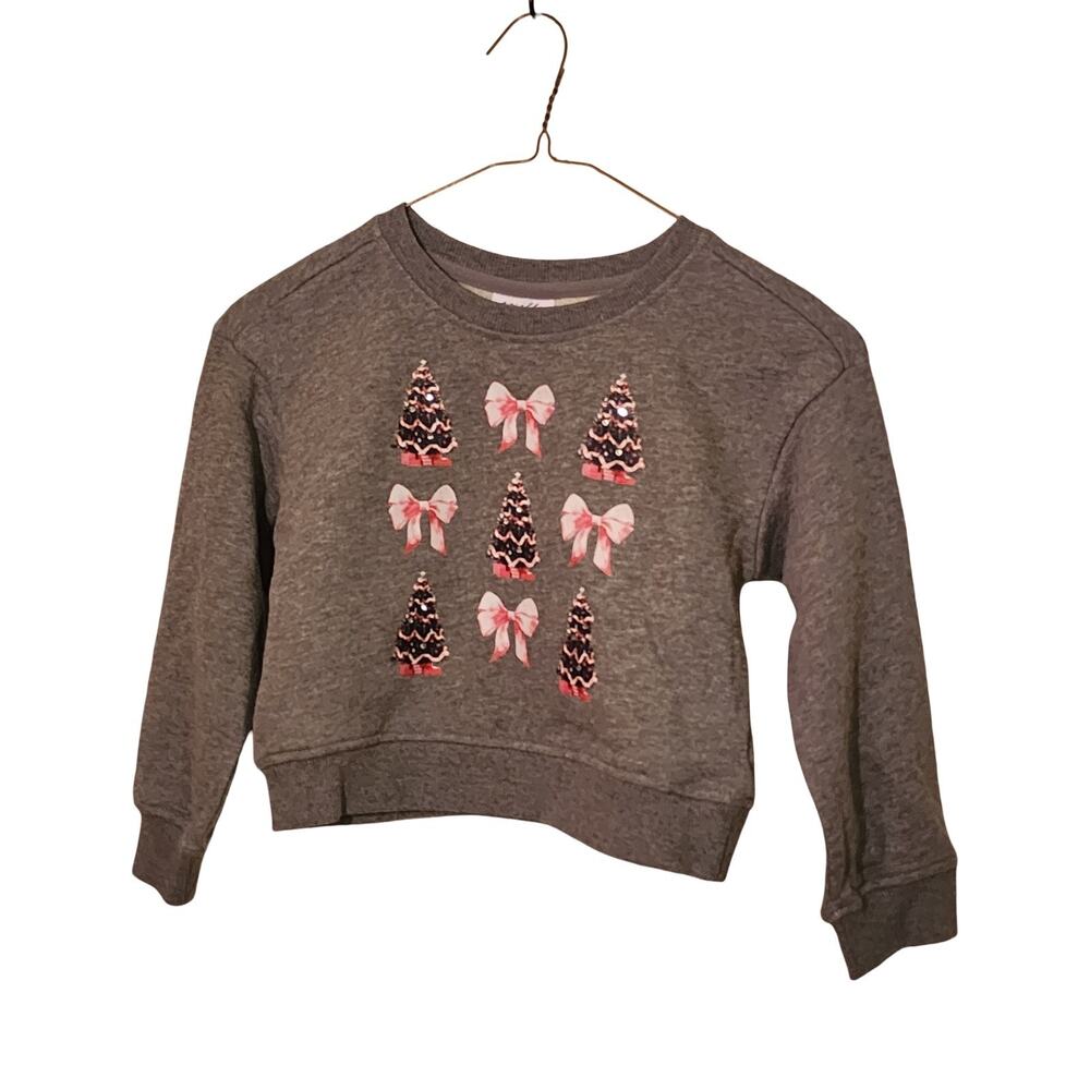 NWOT Gray Pink Bows Christmas Tree Sweatshirt Girls Size XS